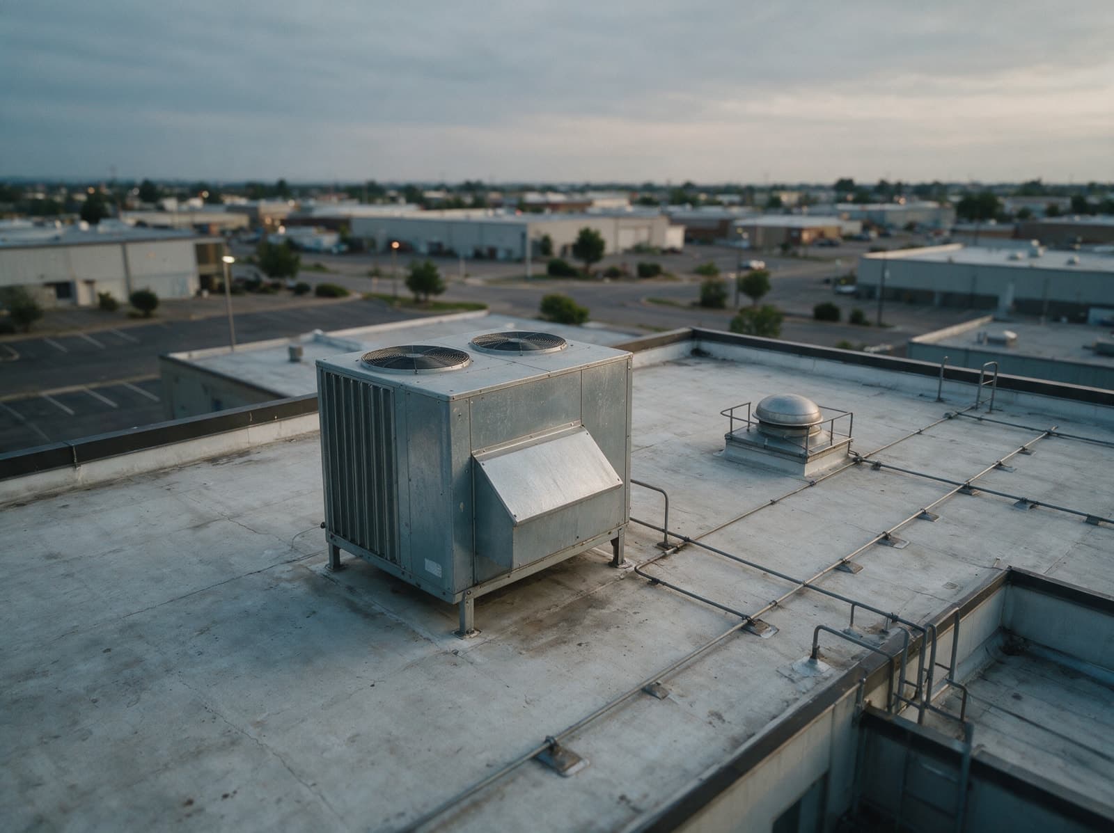 Aerial view of a commercial roofing parcel